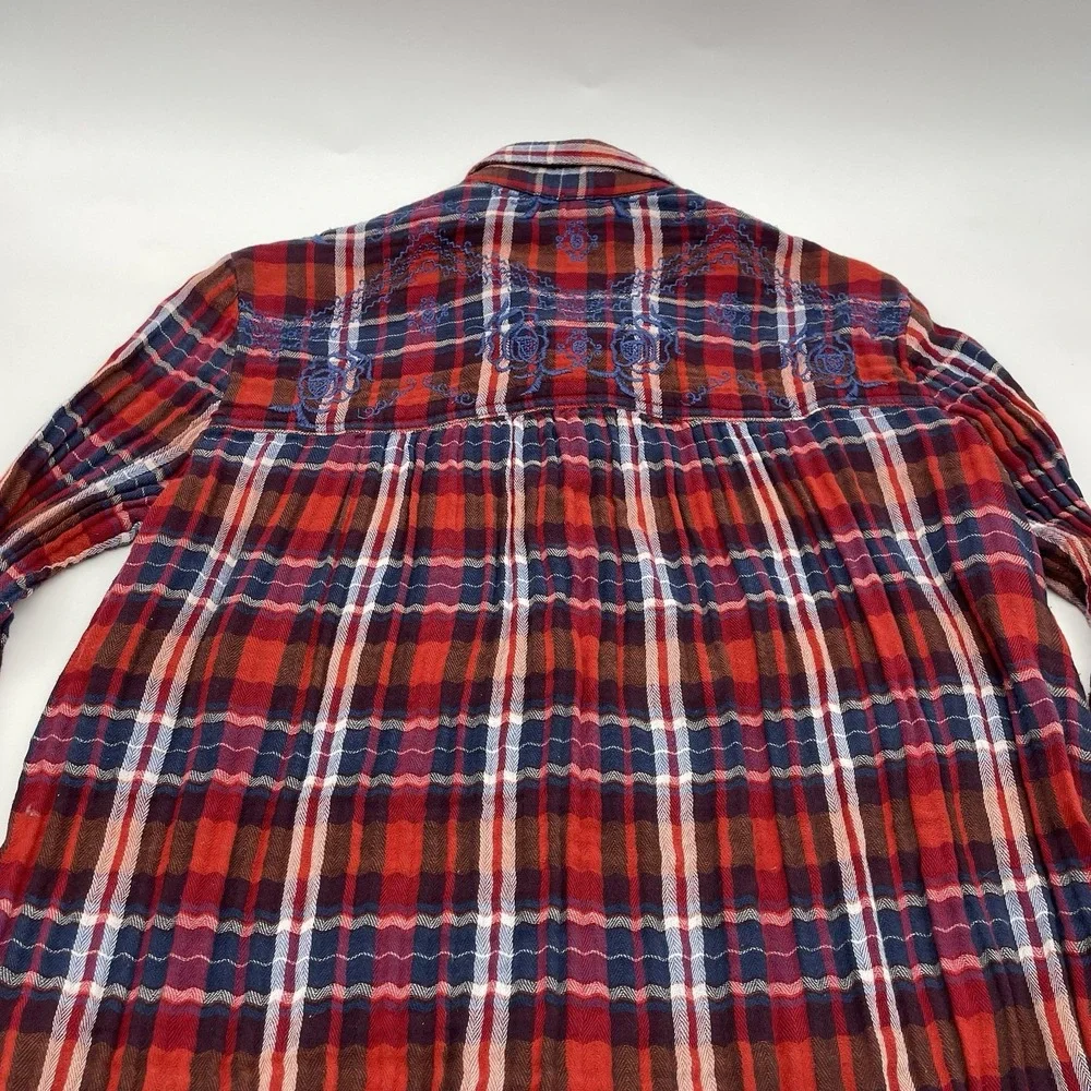 Free People‎ Magical Red Plaid Top Women's Casual Button down Shirt  Size Small